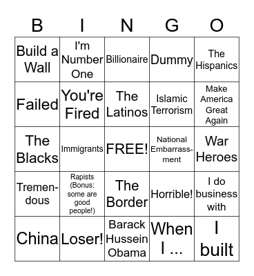 Donald Trump Bingo  Bingo Card