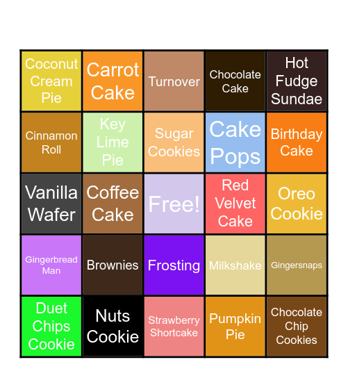 Desserts Bingo Card