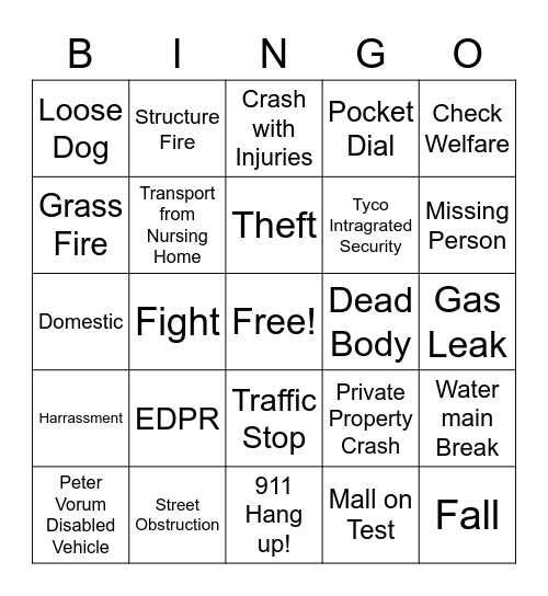 Dispatcher Bingo Card