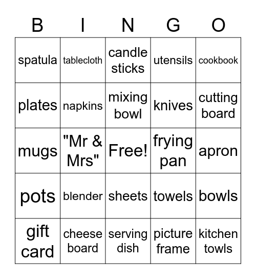 Wedding Shower for Taylor and Matt Bingo Card