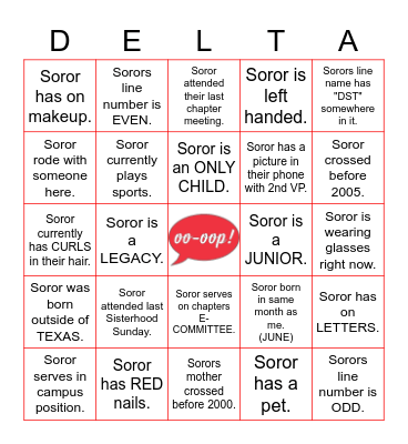 DELTA BINGO Card