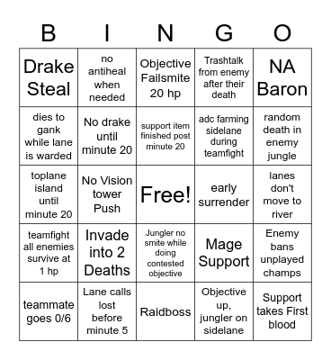 Clash Bingo Card
