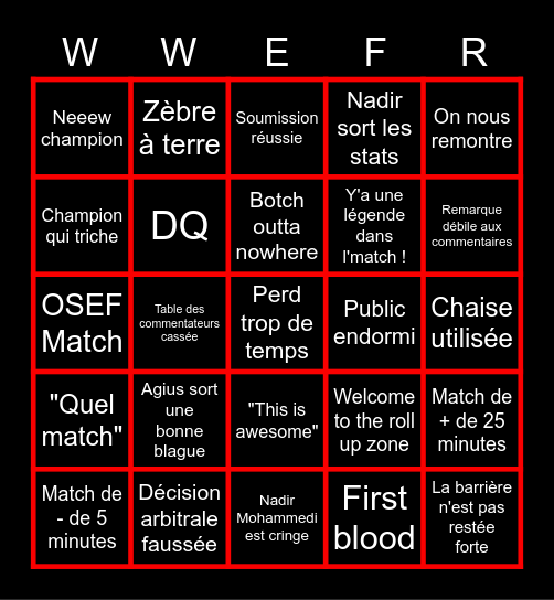 WWE (FR) Bingo Card