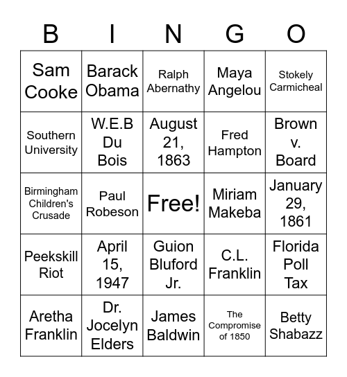 Black History Month Bingo Card