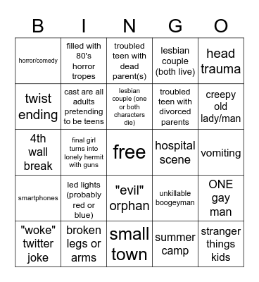 netflix horror movie bingo Card