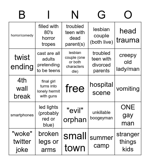 netflix horror movie bingo Card