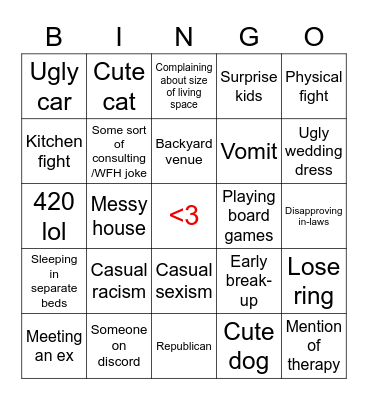 Love is Blind Bingo Card