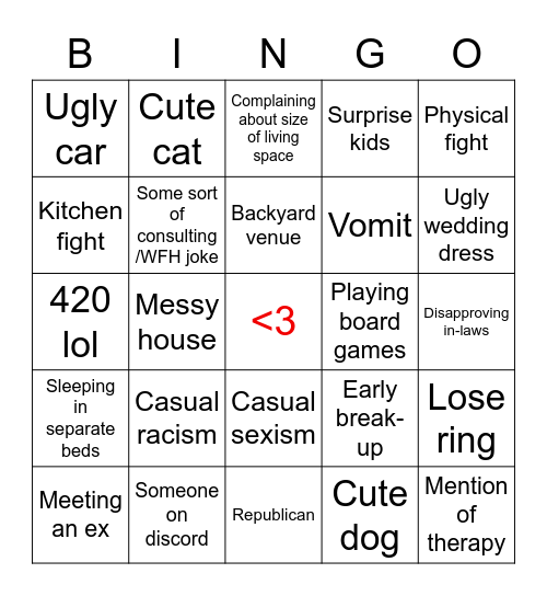 Love is Blind Bingo Card