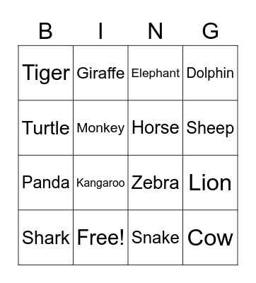 Animals!! Bingo Card