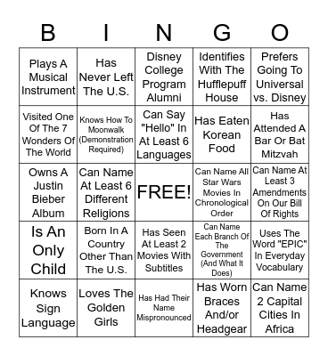 Diversity Bingo! Bingo Card