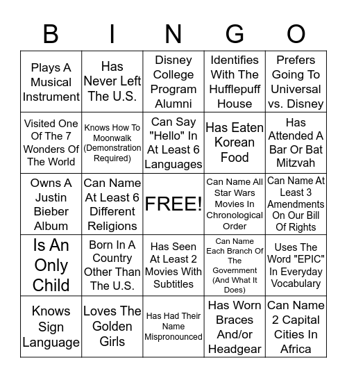 Diversity Bingo! Bingo Card