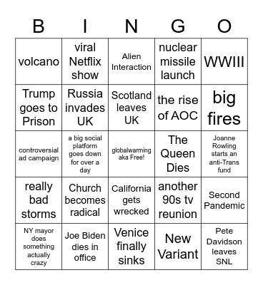 Amelia's 2022 Bingo Card
