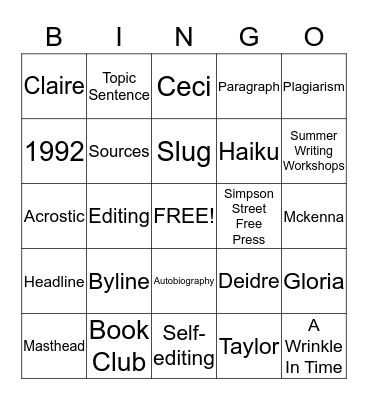 SWW 2015 Bingo Card