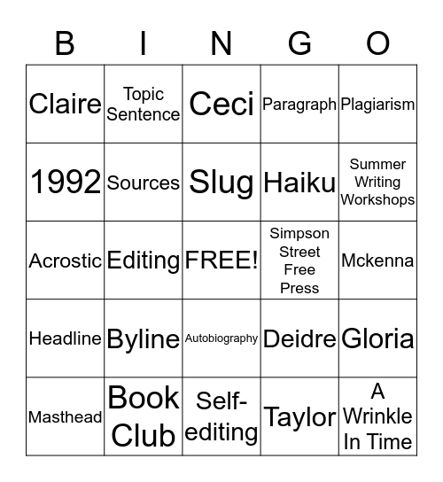 SWW 2015 Bingo Card