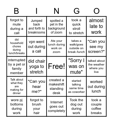 WFH BINGO Card