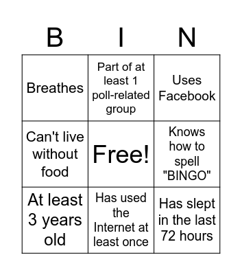 Facebook bingo Card