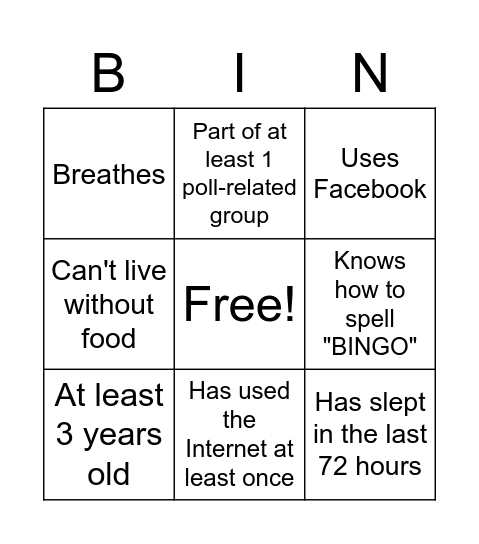 Facebook bingo Card