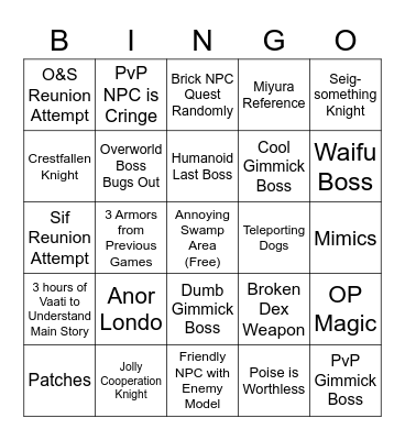 Elden Ring Bingo Card
