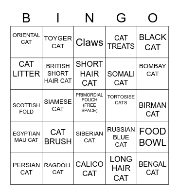 Cat Bingo Card