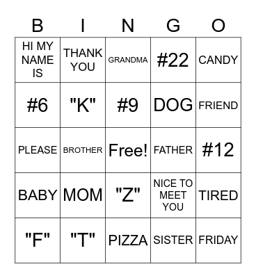 ASL Bingo Card