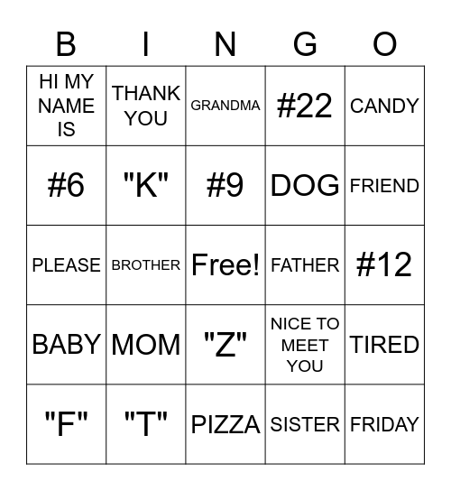 ASL Bingo Card