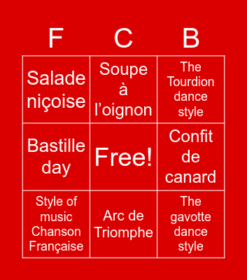 French Culture Bingo Card