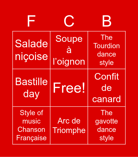 French Culture Bingo Card