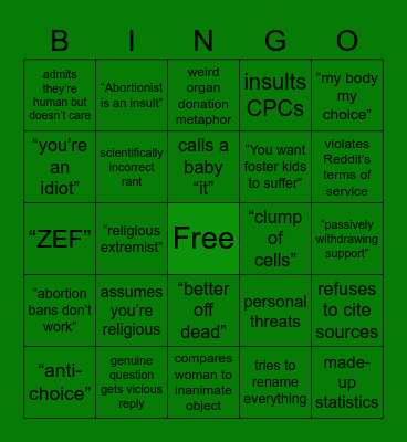 Pro-Life Debate Bingo Card