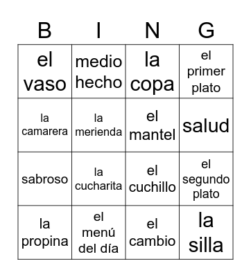 El Restaurante - the restaurant Bingo Card