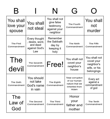 The Ten Commandments Bingo Card