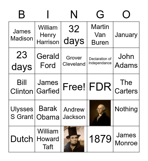 President's Day with a bit of February Bingo Card
