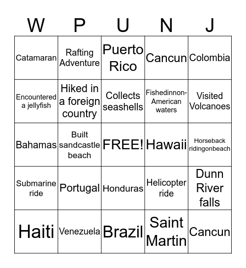 WPU Tropical Social  Bingo Card