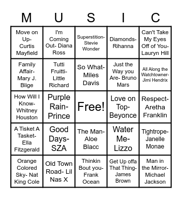Black Musicians Bingo Card