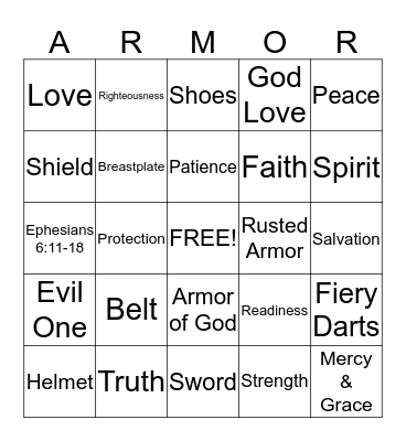 THE ARMOR OF GOD Bingo Card