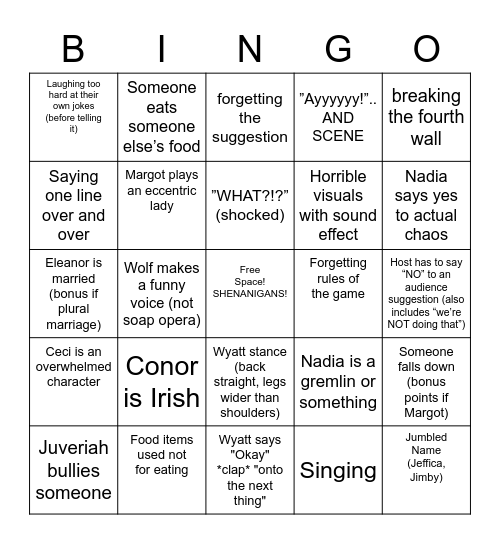 Shenanigans Bingo Card