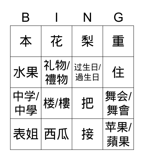 生日晚会D1 Bingo Card