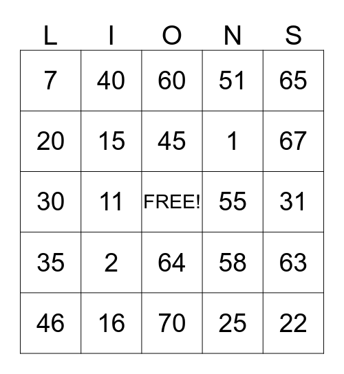 Lion King Bingo Card