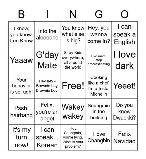 Stray Kids BINGO Card