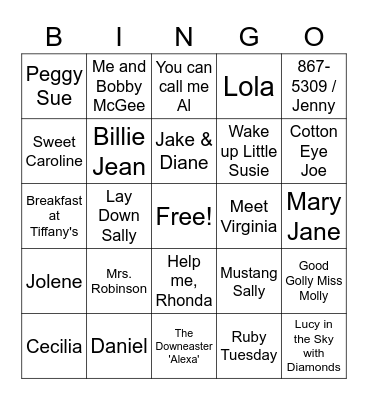 Songs with Names Bingo Card