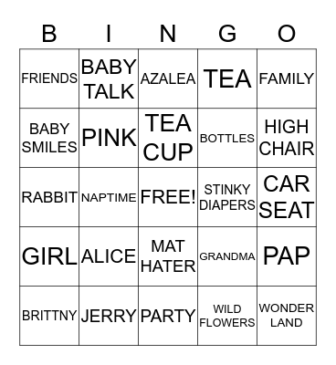 BABY ALICE Bingo Card