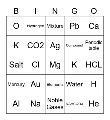 Elements Bingo Card
