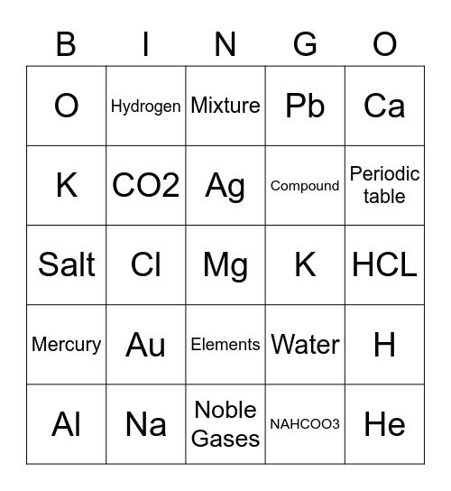 Elements Bingo Card