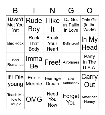 Songs From 2010 Bingo Card