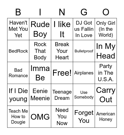 Songs From 2010 Bingo Card