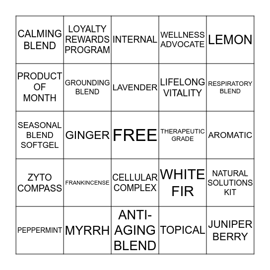 ESSENTIAL OILS BINGO Card