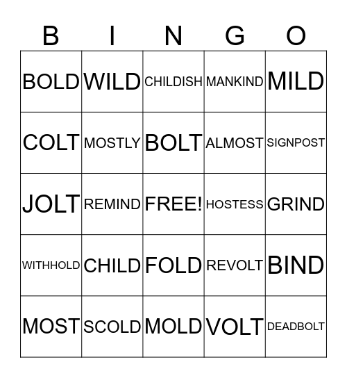 ILD OLD, OST, IND, ILD Bingo Card