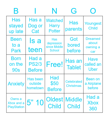 Wesley’s Bingo Card