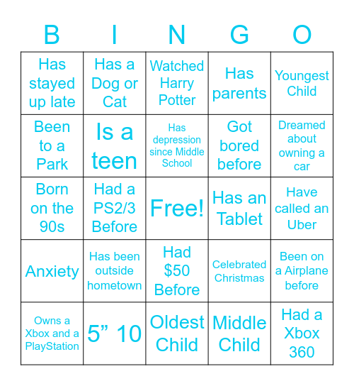 Wesley’s Bingo Card
