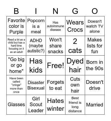 "ME" BINGO Card