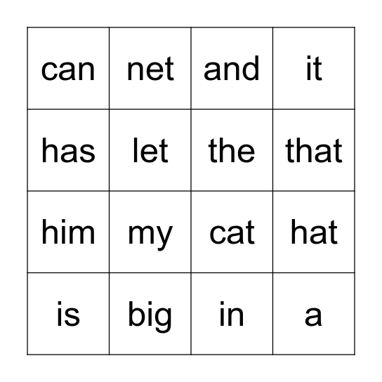 Common Word Bingo Card